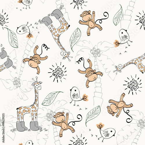 Naklejka na meble Cute babies doodle seamless pattern. Pastel background.