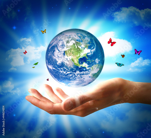 Earth In Our Hands Butterfly Shine Stock Photo Adobe Stock