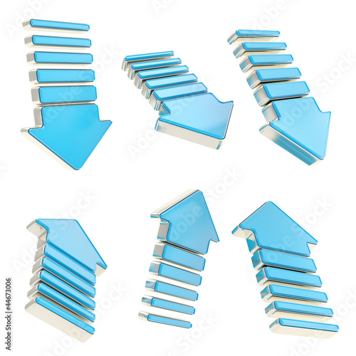 Group of six isolated arrows in various foreshortenings