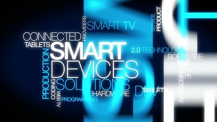Wall Mural - connected smart devices solutions word tag cloud video