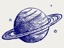 Planet Saturn. Doodle Style