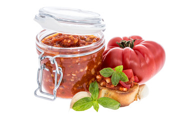 Wall Mural - Bruschetta Sauce in a glass on white