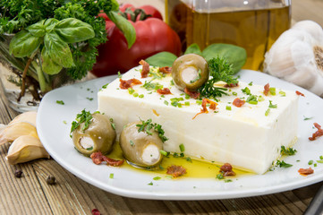 Wall Mural - Block of Feta Cheese on a plate