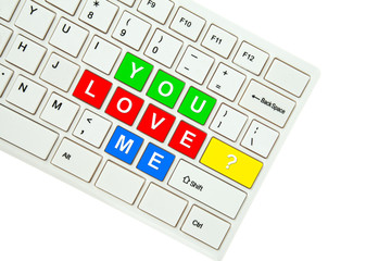 Wording You Love Me on computer keyboard isolated on white backg