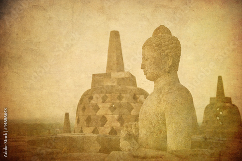 Naklejka na szybę Vintage image of Buddha statue at Borobudur temple, Java, Indone