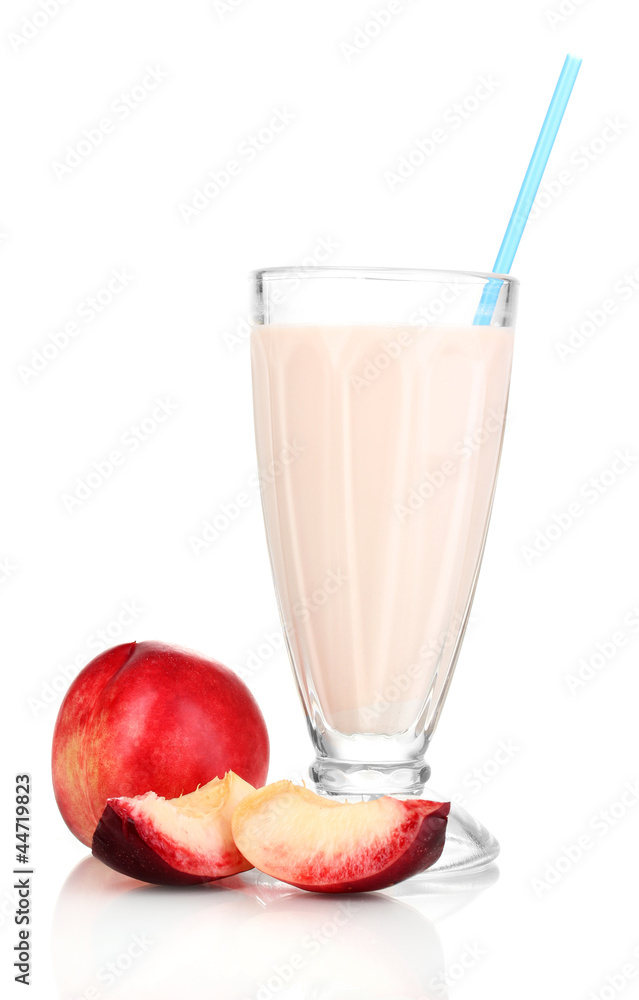 Peach milk shake isolated on white