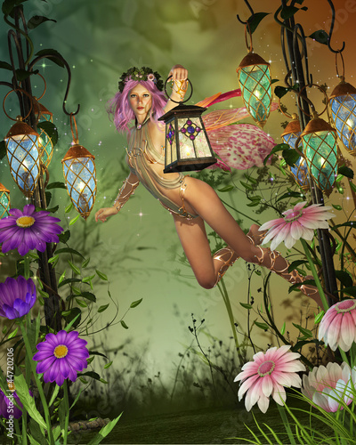 Naklejka - mata magnetyczna na lodówkę a flying fairy with a lantern