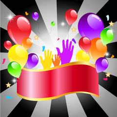 Colorful balloon on black background with copy space.Happy party