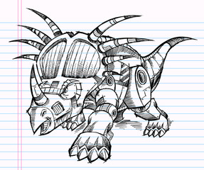 Aufkleber - Sketch Doodle Robot Machine Triceratops Dinosaur Illustration