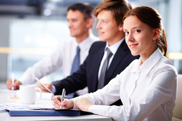 Canvas Print - Businesswoman at seminar