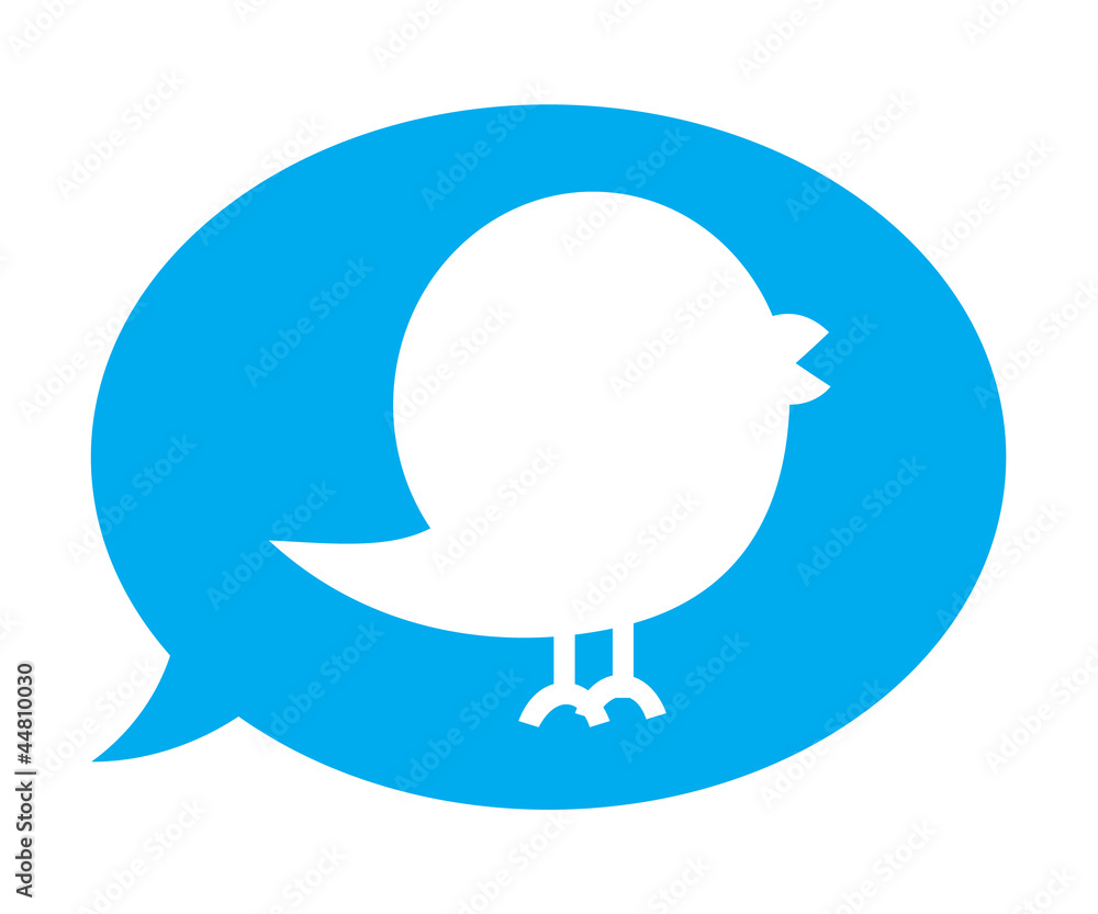 Twitter bird inside blue speech bubble - obrazy, fototapety, plakaty 