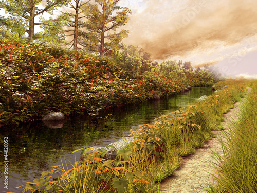 Nowoczesny obraz na płótnie Rzeka i ścieżka w jesiennych kolorach