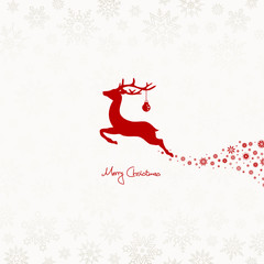 Poster - Flying Reindeer, Christmas Ball & Snowflakes Red