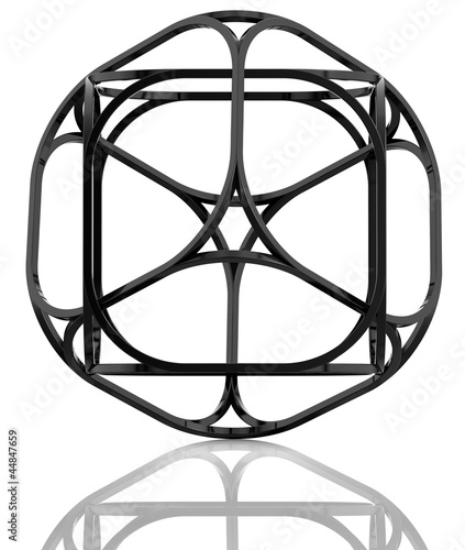 Board z aluminiowym obramowaniem 3d abstrakcjonistyczny sześcian odizolowywający na białym tle.