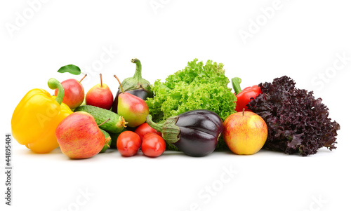 Naklejka - mata magnetyczna na lodówkę collection fruits and vegetables isolated on white background