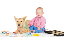 Baby And Dog Painting