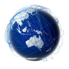 Major global aviation routes on the globe