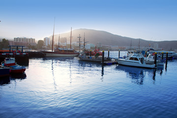 Wall Mural - Los Cristianos harbor port sailboat sunrise in Adeje