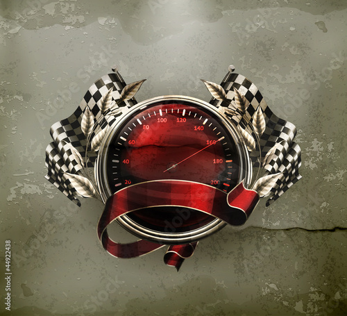 Fototapeta na wymiar Red Emblem Races, old-style