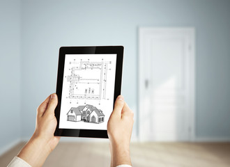 Wall Mural - digital tablet and plan