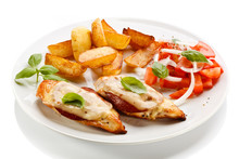 Grilled Chicken Breasts With Cheese And Baked Potatoes