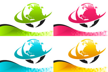 Wall Mural - Colorful Banners with Swoosh Earth Icons