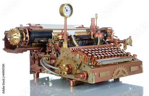 Obraz na płótnie canvas trzyczęściowy "tryptyk" Maszyna do pisania steampunk.