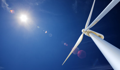 wind turbine and sun from below