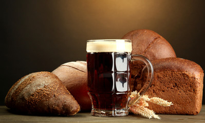 Poster - tankard of kvass and rye breads with ears,