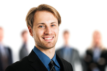 Businessman in front of his team