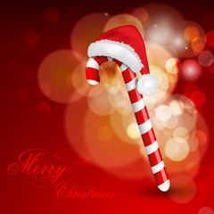 Sticker - Christmas background with cane and Santa Hat. EPS 10.