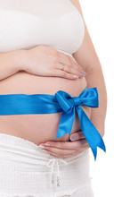 Pregnant Belly With Blue Ribbon