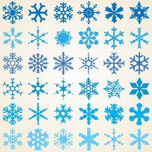 Snowflakes Vector Set, Thirty Six Various Decorative Designs