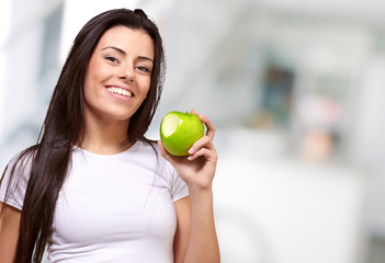 Wall Mural - Portrait Of A Female Eating An Apple