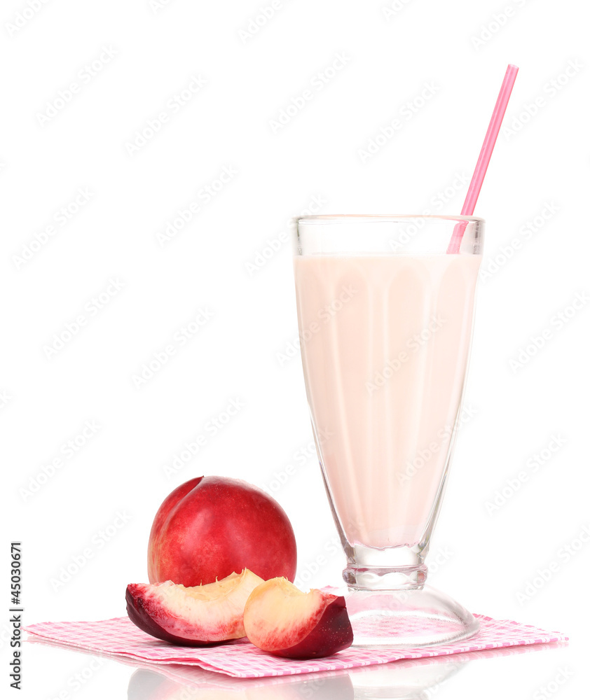 Peach milk shake isolated on white