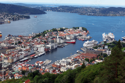 Board z aluminiowym obramowaniem Widok z Bergen z Mount Floyen, Norwegia