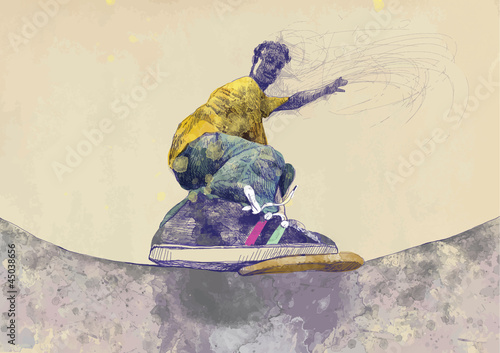 Naklejka - mata magnetyczna na lodówkę skateboarder - hand drawing