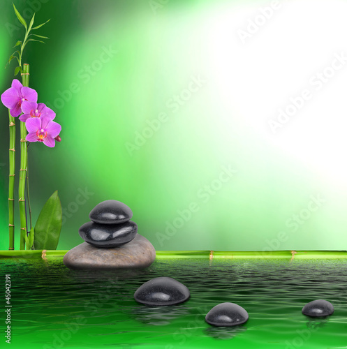 Board z aluminiowym obramowaniem Bambus, orchidea i kamienie