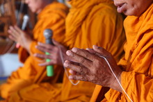 Pray, The Monks And Religious Rituals In Thai Ceremony