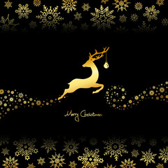 Poster - Junmping Reindeer, Christmas Ball & Snowflakes Gold/Black