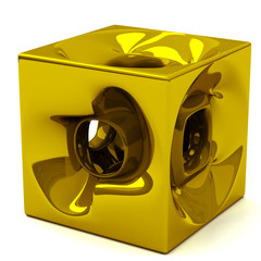 Abstract gold cube 3d