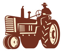 Farmer Driving Vintage Tractor Retro
