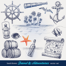 Travel And Adventures Hand Drawn Vector Set