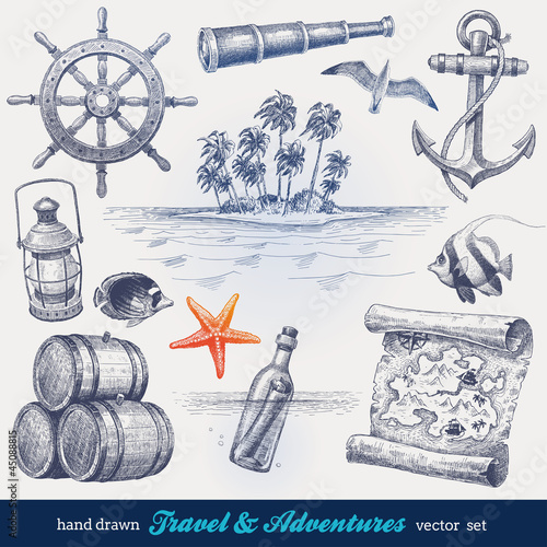 Naklejka na meble Travel and adventures hand drawn vector set