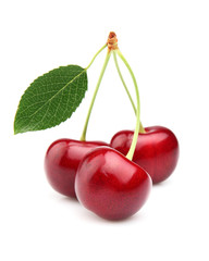 Wall Mural - Sweet ripe cherry with leaf
