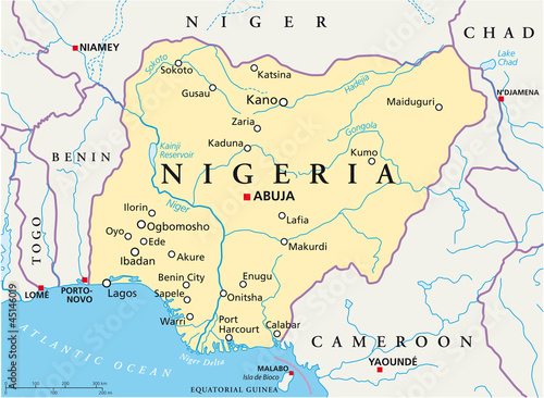 Board z aluminiowym obramowaniem Mapa Nigerii (mapa Nigerii)