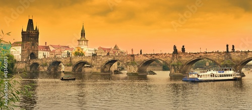 Obraz na płótnie canvas trzyczęściowy "tryptyk" Praga, Most Karola