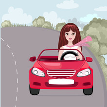 Girl Driving Car Cartoon | Public domain vectors