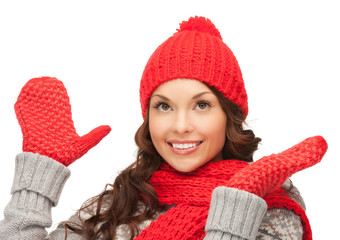 Canvas Print - beautiful woman in hat, muffler and mittens