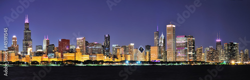 Naklejka samoprzylepna Panorama nocna w chicago